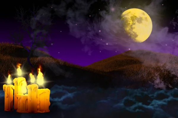 Halloween Colorido Assombrando Fundo Escuro Conjunto Velas Esquerda Espaço Livre — Fotografia de Stock