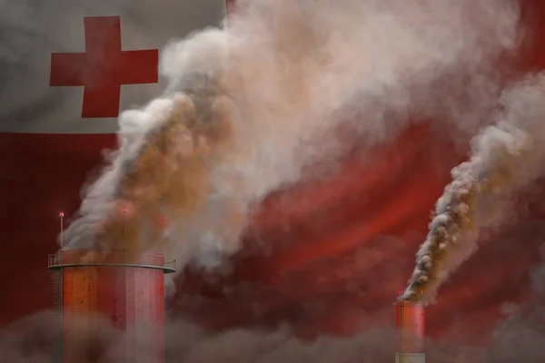 Concepto Calentamiento Global Humo Denso Tuberías Industria Fondo Bandera Tonga — Foto de Stock