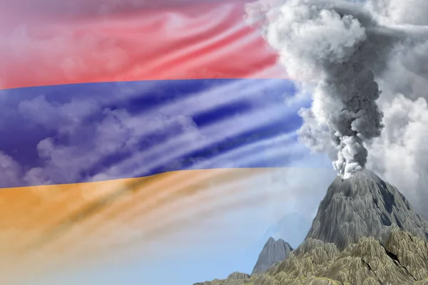 Volcano Blast Eruption Day Time White Smoke Armenia Flag Background — 스톡 사진
