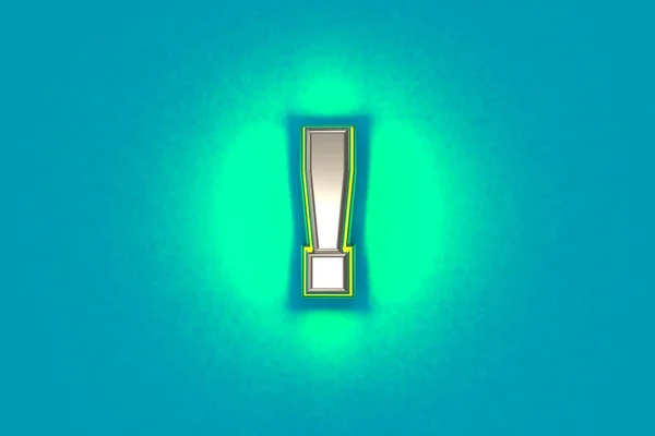 Серебряный Металлический Алфавит Желтым Контуром Зеленой Шумной Подсветкой Восклицательный Знак — стоковое фото