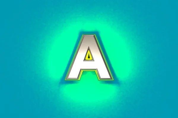 Alphabet Métal Argenté Avec Contour Jaune Rétro Éclairage Vert Bruyant — Photo