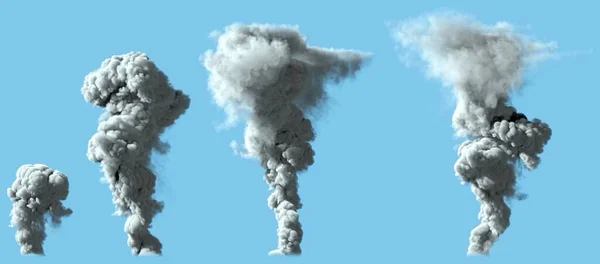 密集明亮烟柱的4种不同呈现 如火山或大型工业爆炸 污染概念 物体图解 — 图库照片