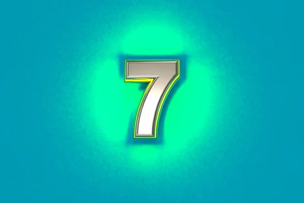 Silver Metallic Font Yellow Outline Green Noisy Backlight Number Isolated — Stock Photo, Image