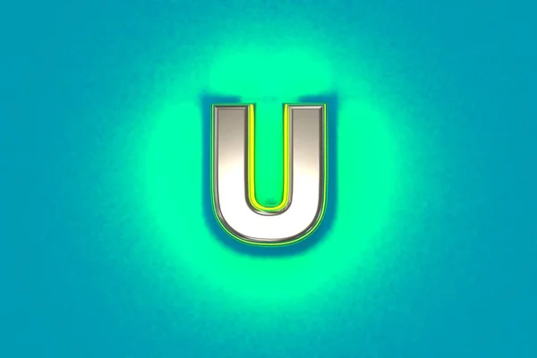 Серебряный Металлический Шрифт Желтым Контуром Зеленой Шумной Подсветкой Буква Изолирована — стоковое фото
