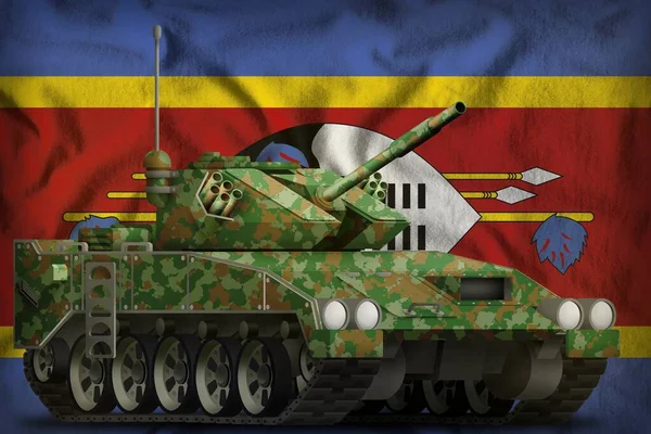 Light Tank Apc Summer Camouflage Swaziland Flag Background Illustration — Stock Photo, Image