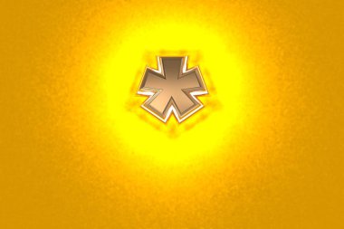 Kaliteli altın veya bakır renkli yazı tipi yoğun sarı gürültülü arka ışık - turuncu arkaplanda izole yıldız, sembollerin 3 boyutlu çizimi