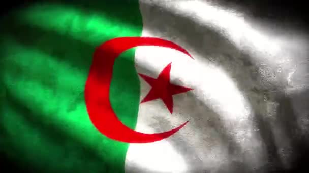 60Fps Βαρύ Σκούρο Grunge Σημαία Αλγερίας Παλαιωμένη Vintage Υφή Κυματίζει — Αρχείο Βίντεο