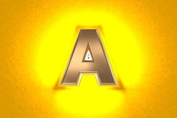 Aged Gold Copper Metalline Font Intense Yellow Noisy Backlight Letter — Stock Photo, Image
