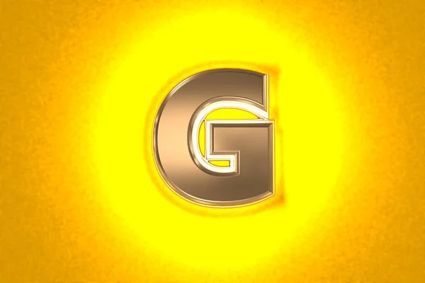濃い黄色のノイズのあるバックライトを持つ高齢者の金や銅の金属アルファベット 文字Gオレンジの背景に隔離され シンボルの3Dイラスト — ストック写真