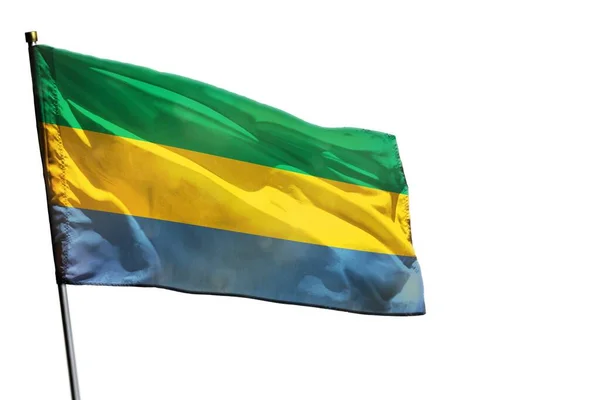 Fladdrande Gabon Flagga Isolerad Vit Bakgrund — Stockfoto