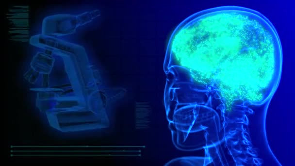 Actividad Cerebral Parpadea Con Microscopio Fondo Concepto Holográfico Rayos Investigación — Vídeos de Stock