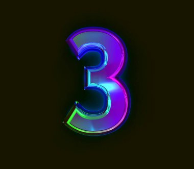 Renkli dikroik film yazıtipi - gri üzerine izole edilmiş 3 numara, sembollerin 3 boyutlu çizimi