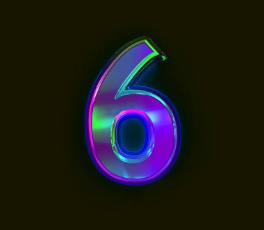 Renkli dikroik film yazıtipi - 6 numara gri üzerine izole edilmiş, sembollerin 3 boyutlu çizimi