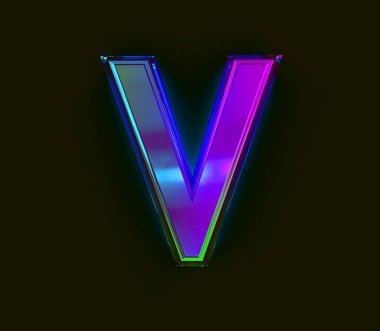 Renkli dikroik film yazıtipi - V harfi gri üzerinde izole edilmiş, sembollerin 3 boyutlu çizimi