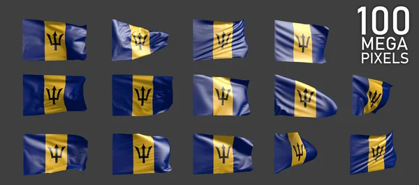 Barbados Flagge Isoliert Verschiedene Realistische Wiedergaben Der Schwenkenden Flagge Auf — Stockfoto