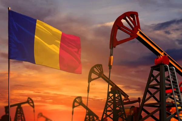Chad Oil Industry Concept Industrial Illustration Bandera Chad Pozos Petróleo —  Fotos de Stock