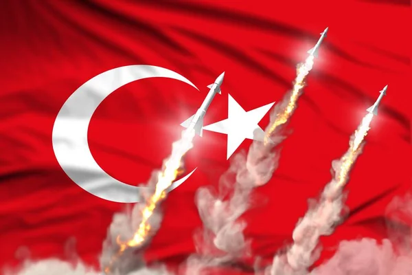 Bayrak Kumaşı Arka Planında Modern Stratejik Roket Güçleri Kavramı Türkiye — Stok fotoğraf