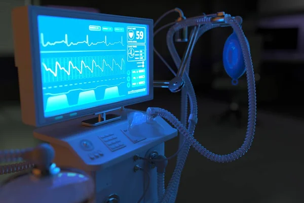 Искусственный Аппарат Искусственной Вентиляции Легких Фиктивным Дизайном Ночном Госпитале Боке — стоковое фото