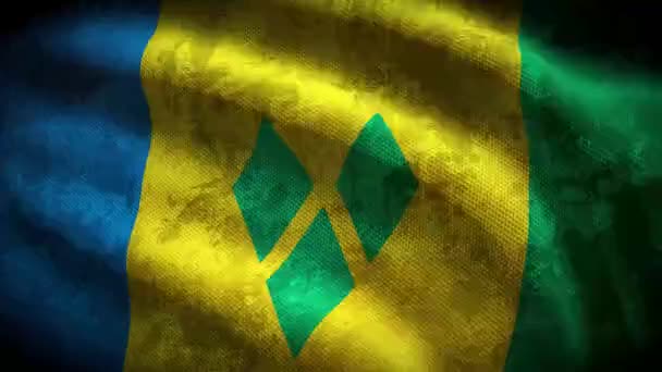 60Fps Dark Grunge Saint Vincent Grenadines Flag Shabby Fabric Texture — Stock Video