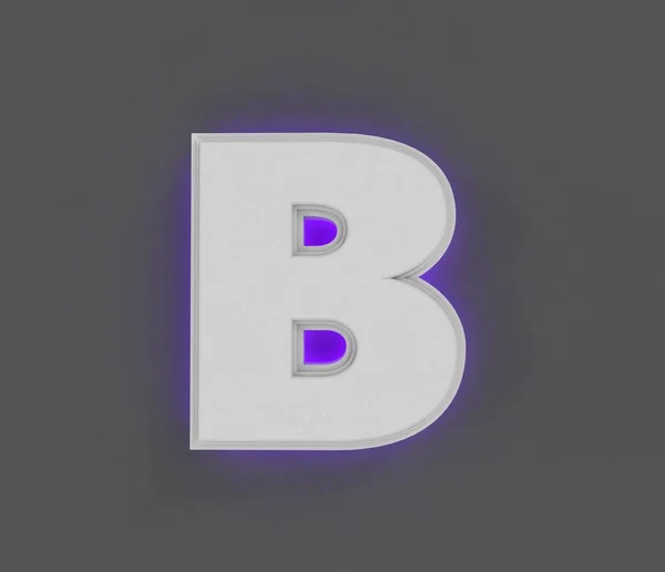 紫色のバックライト付きグレーのコンクリートアルファベット 文字Bは灰色の背景に隔離され 記号の3Dイラスト — ストック写真