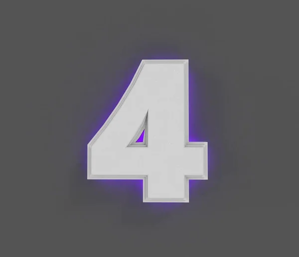 紫色背光的灰色混凝土字母表 灰色背景下孤立的4号数字 符号的三维图解 — 图库照片