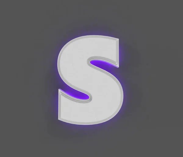 紫色のバックライト付きグレーコンクリートアルファベット 文字S暗い灰色で隔離されました シンボルの3Dイラスト — ストック写真