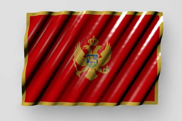 Niedlich Glänzende Flagge Von Montenegro Mit Großen Falten Flach Liegend — Stockfoto