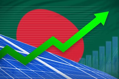 Bangladeş güneş enerjisi yükselen grafiği, ok yukarı - çevresel enerji endüstriyel illüstrasyonu. 3B Görüntü