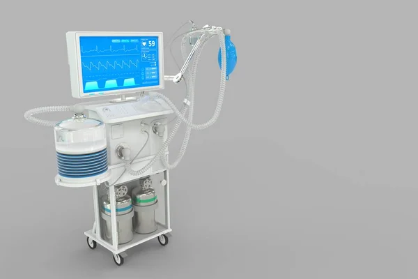 医学三维图例 Icu人工肺通气器的虚拟设计分离的灰色背景 战斗冠状病毒的概念 — 图库照片
