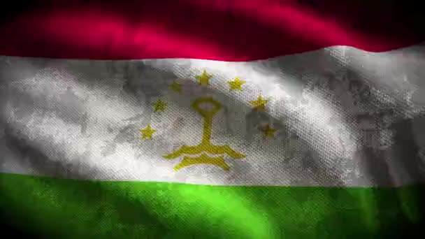 60Fps Dark Grunge Флаг Таджикистана Потрепанной Текстурой Ткани Размахивая Uhd — стоковое видео