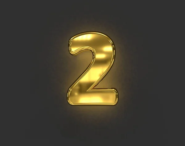 Glossy Golden Brassy Alphabet Number Isolated Dark Grey Background Illustration — Stock Photo, Image