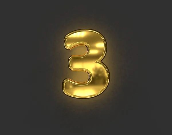 Glanzende Gouden Brassy Lettertype Nummer Geïsoleerd Donkergrijze Achtergrond Illustratie Van — Stockfoto