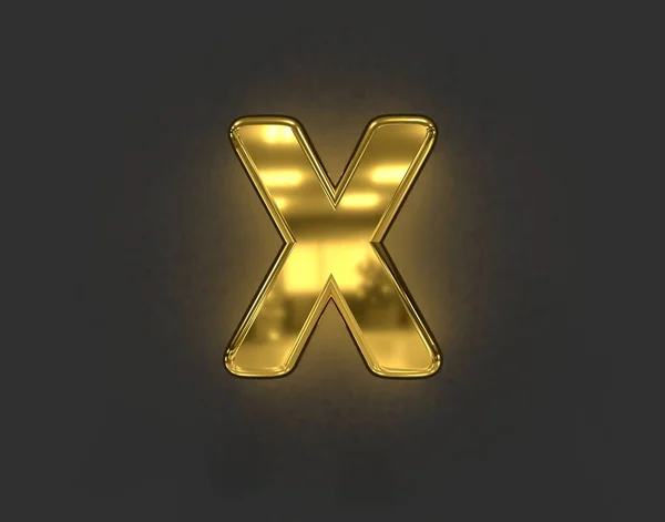 研磨された黄金の金属フォント 文字Xは濃い灰色の背景に隔離され 記号の3Dイラスト — ストック写真