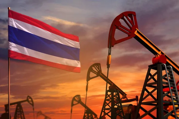 Концепция Нефтяной Промышленности Таиланда Промышленная Иллюстрация Флаг Таиланда Нефтяные Скважины — стоковое фото