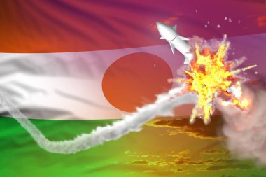 Stratejik roket havada imha edildi, Nijer balistik savaş başlığı koruma konsepti - füze savunma askeri 3D illüstrasyon
