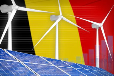 Belçika güneş ve rüzgar enerjisi dijital grafik konsepti - modern enerji endüstriyel illüstrasyon. 3B Görüntü