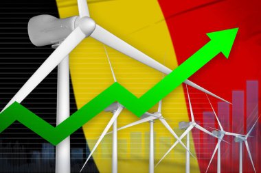 Belçika rüzgar enerjisi yükselen grafiği, yukarı ok, alternatif enerji endüstriyel illüstrasyonu. 3B Görüntü
