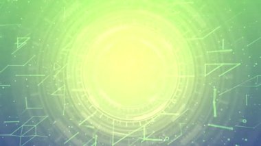 4K 60 fps 3D animasyon - hareket eden HUD dairelerin çok renkli dijital arkaplan, siber punk konsepti