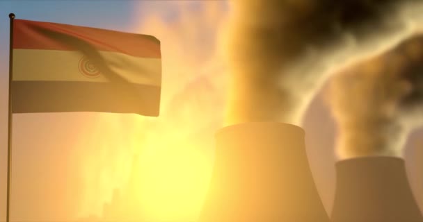 Парагвайская Волна Флага Фоне Дымящихся Фабричных Труб Закате Загрязнение Концепция — стоковое видео