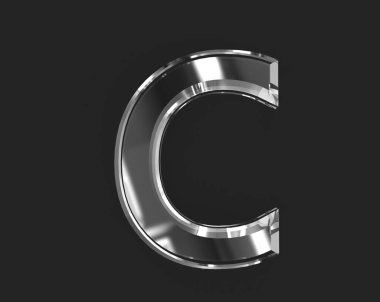 Beyaz parlak cam şeffaf alfabe - C harfi koyu renkli, sembollerin 3 boyutlu çizimi