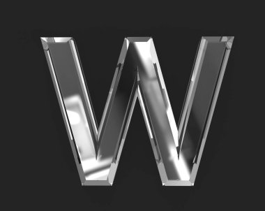 Beyaz parlayan cam alfabeyi netleştirdi - W harfi koyu, sembollerin 3 boyutlu çizimi