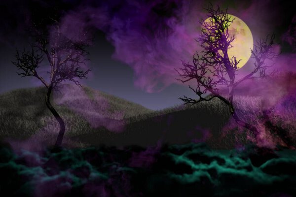 Multi colored haunting dark night texture - selective focus lanterns in the dark concept - defocused background design template 3D illustration