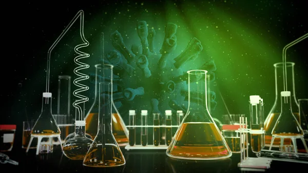 Coronavirus Covid 19疫苗背景 病毒背景实验室证明 微生物学概念 医学三维图解 — 图库照片