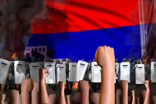 아르메니아 군중들 앞에서 플래그 삽화에 대항하는 대규모 — 스톡 사진