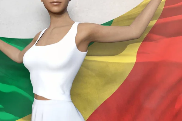 Linda Dama Está Sosteniendo Bandera Del Congo Sus Manos Detrás —  Fotos de Stock