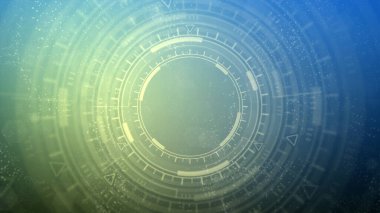 Soyut 3D çizim - hareket eden hud veya ui dairelerinin parlak yüksek teknoloji soyut arka planı, bilimsel kavram