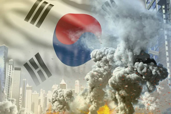 Endüstriyel Felaket Kavramı Kore Cumhuriyeti Güney Kore Bayraklı Terör Eylemi — Stok fotoğraf