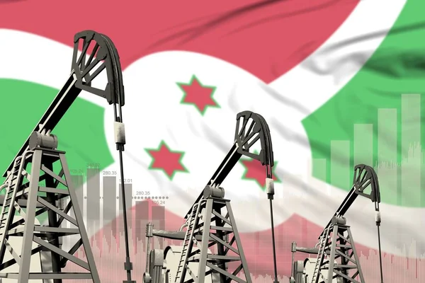 Burundi oil and petrol industry concept, industrial illustration on Burundi flag background. 3D Illustration