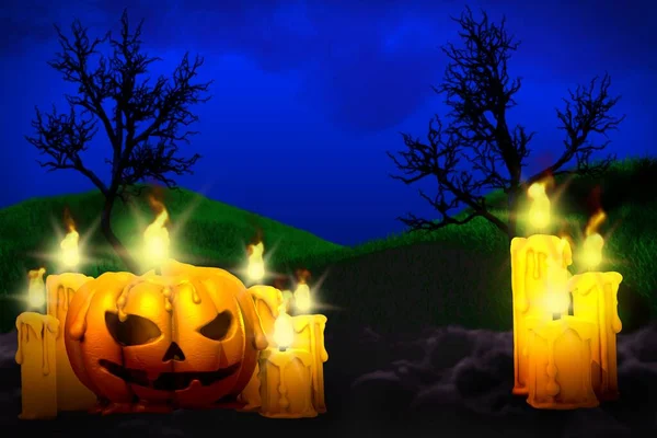 Halloween Živý Horor Noční Pozadí Pozadí Design Šablony Ilustrace Dýňovou — Stock fotografie