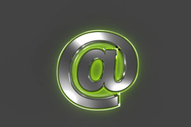 Yeşil camlı gri metalik yazı tipi ana hatları çiziyor. Gri renkli, sembollerin 3 boyutlu çiziminde izole edilmiş.